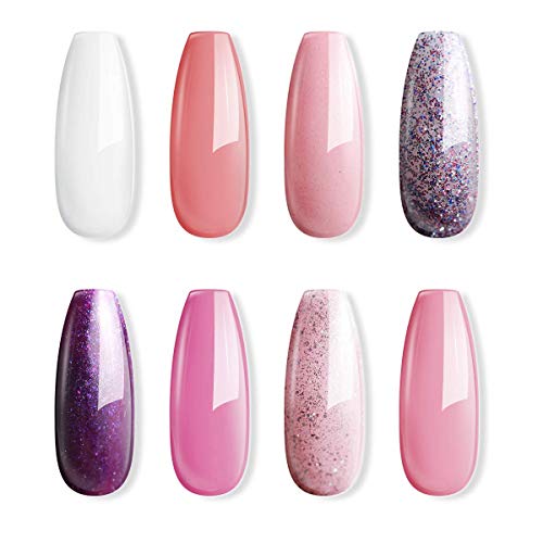 AZUREBEAUTY Gel Nail Polish Set - Pink Purple Glitter Colors Soak Off UV LED Gel Polish Kit 8 PCS 0.24 OZ