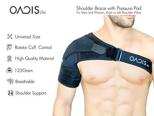 Shoulder Brace with Pressure Pad by OacisLife | [2019 Version] Neoprene Rotator Cuff Compression Support Sleeve for Injury Prevention, Dislocated AC Joint, Labrum Tear, Tendonitis and Fracture - For M