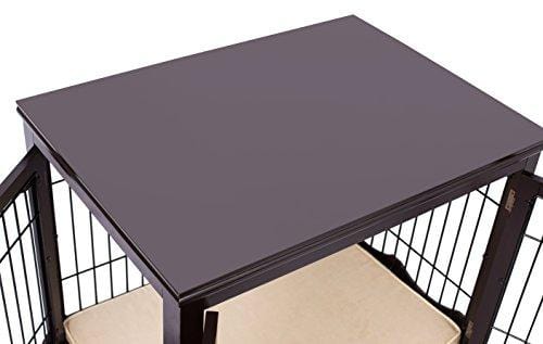Internet's Best Decorative Dog Kennel with Pet Bed | Double Door | Wooden Wire Dog House | Large Indoor Pet Crate Side Table | Espresso