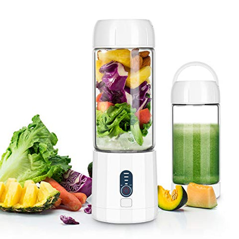 REDMOND Smoothie Blender, 4000mAh Portable USB Rechargeable Blender with 480ml Glass Travel Bottle, 6 Stainless Steel Powerful Blades, Battery Indicator for Shakes and Smoothies Outdoor, White BL015