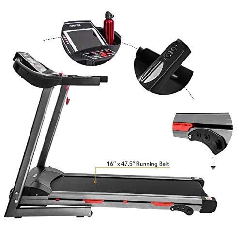 Merax Heavy Duty Electric Folding Treadmill Running Jogging Machine, Shock-Absorbing Double Layer Running Board, Large LCD Panel with Phone/Pad/Cup Holder (Black)