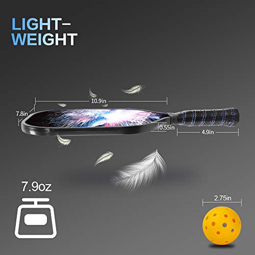 ULAOUL Pickleball Paddles Set of 2 Lightweight Pickleball Rackets Carbon Fiber Surface Polypropylene Honeycomb Core, 4 Pickleball Balls 2 Additional Cushion Grip Strips & 1 Portable Racquet Bag.