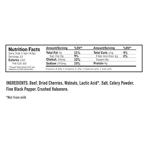 Epic All Natural Meat Bar, 100% Grass Fed, Beef, Habanero & Cherry, 1.5 ounce, 12 count