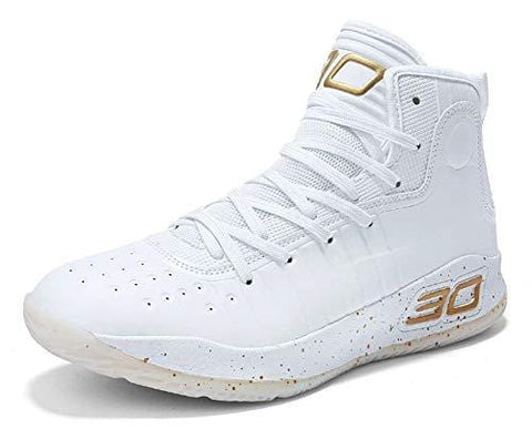 COSDN Womens Mens Fashion High-Top Cool Basketball Shoes Breathable Youth Sports Running Sneakers Size 8/6.5 White