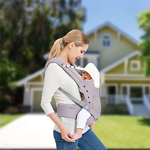 Baby Carrier with Adjustable Hip Seat,Baby Wrap Carrier with Hood, Soft & Breathable Backpack Front and Back for Infants to Toddlers Up to 44 lbs - Gray