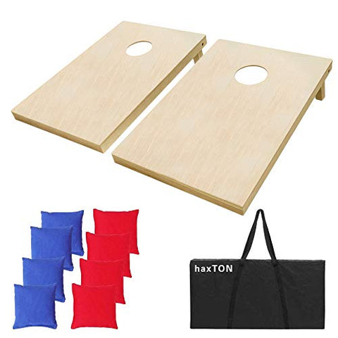 haxTON Cornhole Boards Premiun Cornhole Sets Tournament Size Solid Wood 4'2'&3'2' Cornhole Game Portable Cornhole Game Wood Cornhole Boards Set Include 8 Game Bags (3' X 2' Solid Wood)