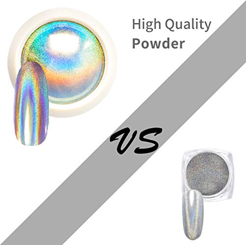 Holographic Chrome Nail Powder, Unicorn Mirror Effect Premium Salon Rainbow Nail Glitter Manicure Pigments, 0.04oz/1g