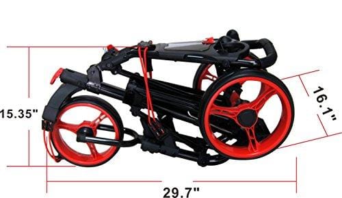 Qwik-Fold 3 Wheel Push Pull Golf CART - Foot Brake - ONE Second to Open & Close! (Black/Red)
