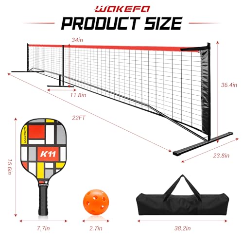 Pickleball Net Set - Portable Pickleball Net System, Steady Metal Frame, 22FT Regular Size, 4 Pickleball Paddles & 4 Balls, 1 Carry Bag, Pickleball Set for Indoor Outdoor Play