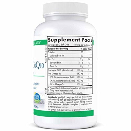 Nordic Naturals ProOmega CoQ10 - Fish Oil, 650 mg EPA, 450 mg DHA, 100 mg CoQ10, Promotes Neurological Health and Cellular Energy Production*, 120 Soft Gels