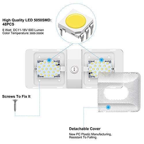 TURN RAISE Upgraded DC 12V RV LED Ceiling Double Dome Light, 48 Pcs LED Super Bright RV Interior Lighting for Car/RV/Trailer/Camper/Boat,Warm White 600 Lumens,4 Pack
