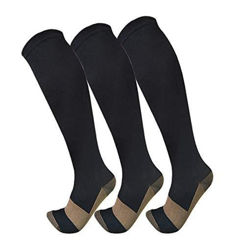 Copper Compression Socks For Men & Women(3 Pairs)- Best For Running,Athletic,Medical,Pregnancy and Travel -15-20mmHg (S/M, Black) [product _type] FuelMeFoot - Ultra Pickleball - The Pickleball Paddle MegaStore