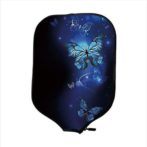 iPrint Neoprene Pickleball Paddle Racket Cover Case,Dark Blue,Fantasy Magical Butterflies Monarch Artistic Morpho Inspiration,Light Blue Dark Blue Grey,Fit for Most Rackets - Protect Your Paddle