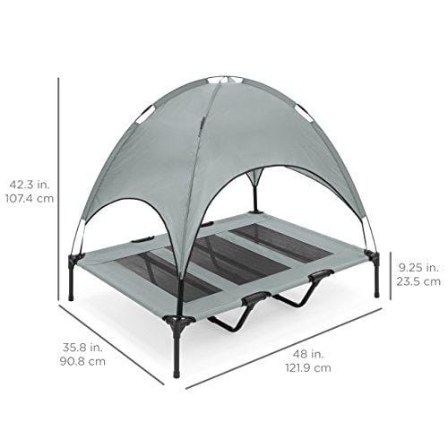 Best Choice Products 48in Outdoor Raised Mesh Cot Cooling Dog Pet Bed w/Removable Canopy, Travel Bag - Gray