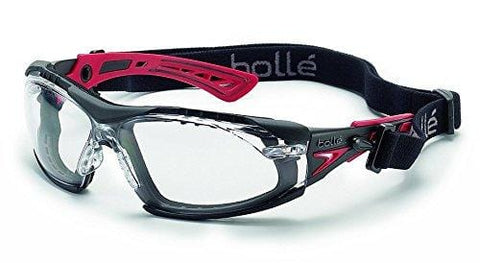 Bolle Safety RUSH+ assembled w/Strap&Foam 40252 PC Clear ASAF Platinum Blk&Rd