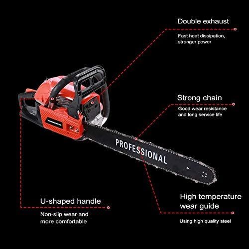 IOOkME-H 20" 62CC Gas Chainsaw Single Cylinder Automatic Chain Oiler, Professional Great Handbar Electric Chain Saws (Red)