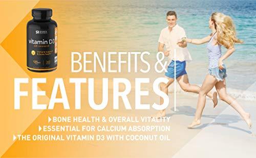 Vitamin D3 (5000iu/125mcg) Enhanced with Coconut Oil for Better Absorption ~ Non-GMO & Gluten Free (360 Mini Liquid Softgels)