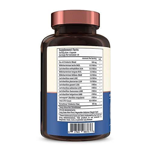 PRO45: #1 CLINICAL GRADE Probiotic Formula, 45 billion CFU, 11 patented strains. Dairy Free. Delayed release veggie caps. Promotes immune and digestive health. 30 Day Supply (1)