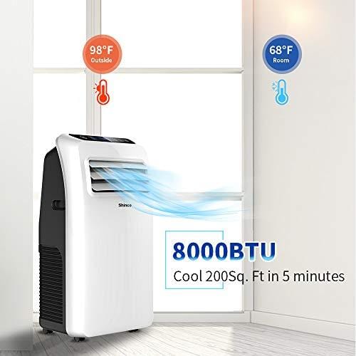 Shinco SPF2-08C 8,000 BTU Portable Air Conditioner,Dehumidifier Fan Functions,Rooms up to 200 sq.ft, Remote Control, LED Display, White