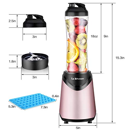 La Reveuse Smoothies Blender Personal Size 300 Watts with 18 oz BPA Free Portable Travel Sports Bottle (Pink)