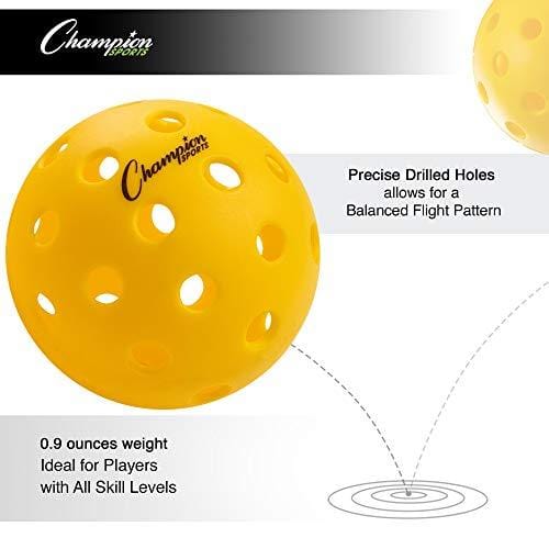 Champion Sports Outdoor Pickleball Balls: Official Size Outdoor Pickleballs - Yellow Pickleball Ball Set for Outdoor Courts - 6 Pack [product _type] Champion Sports - Ultra Pickleball - The Pickleball Paddle MegaStore