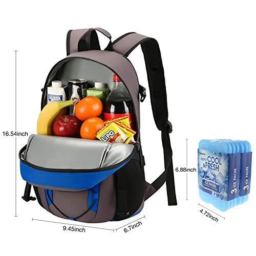 Piscifun Insulated Cooler Backpack with 6 Cool Coolers, Leakproof Lightweight Cooler Bag, Soft Backpack Cooler for Men and Women Bag Cooler for Lunch, Picnic, Fishing, Hiking Gray & Blue