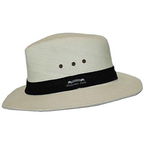 Panama Jack Natural Matte Toyo Safari Sun Hat with Black Band (White, Large)
