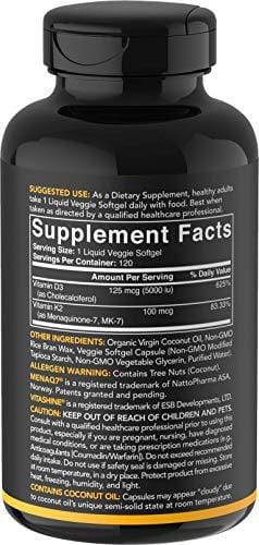Vitamin K2 + D3 with Organic Coconut Oil for Better Absorption | 2-in-1 Support for Your Heart, Bones & Teeth | Vegan Certified, GMO & Gluten Free - 4 Month Supply! - Ultra Pickleball