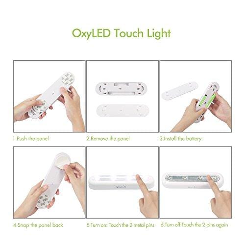 OxyLED Tap Closet Lights, One Touch Light, Stick-on Anywhere 4-Led Touch Tap Light, Cordless Touch Sensor LED Night Light, Battery Operated Stair Safe Lights, 180° Rotation, 3 Pack