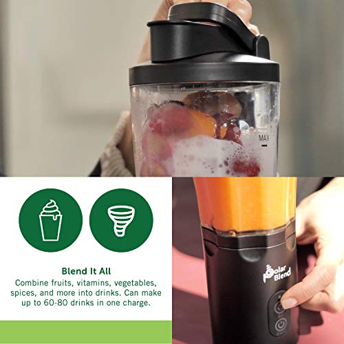 Polar Blend Portable and Cordless Blender - USB Rechargeable with Leak-Proof Lid Ideal for Shakes and Smoothies - Convenient for Travel, Office, and Gym Use (24 oz.)