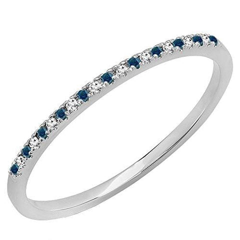 Dazzlingrock Collection 0.08 Carat (ctw) 10K Round Blue & White Diamond Ladies Dainty Wedding Band, White Gold, Size 7