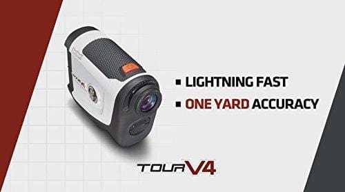 Bushnell Tour V4 (Standard) Golf Rangefinder Patriot Pack Bundle - with Carrying Case, Blue Protective Skin, PlayBetter Microfiber Towel and Two (2) CR2 Batteries