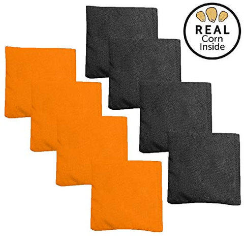 Corn Filled Cornhole Bags - Set of 8 Halloween Bean Bags for Corn Hole Game - Regulation Size & Weight - Orange and Black