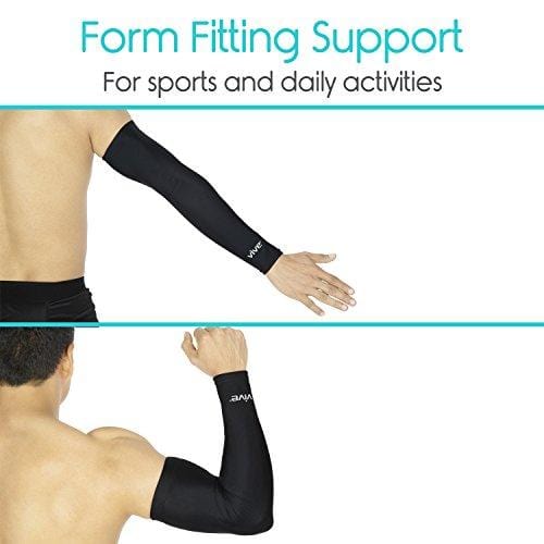Vive Basketball Sleeve (Pair) - Long Arm Compression Elbow Support Wrap- UV Sun Protection for Shooting, Baseball, Football, Crossfit, Golfing, Running - Men and Women