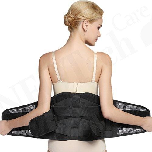 Adjustable Double Pull Lumbar Brace/Lower Back Belt, Pain Relief - Breathable & Lightweight Material - Wide Support - for Lifting, Work, Gym, Posture - Black - Size M