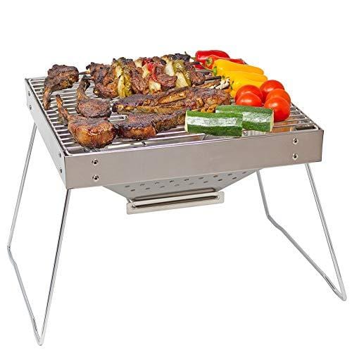 Portable Charcoal Grill for Camping Cooking with Carry Bag Small BBQ Pit Stainless Steel Mini Folding Grilling Stove for Travel, Picnic, RV, Fishing, Hunting or Job Site