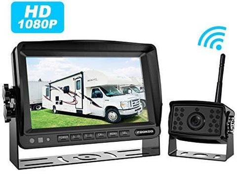 FOOKOO II 1080P Wireless Rear View Camera, 7'' LCD Reverse Camera Monitor IP69 Waterproof RV Backup Camera for Truck/Semi-Trailer/Box Truck/RV, No Interference