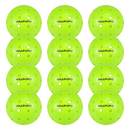 niupipo Pickleball Balls, Outdoor Pickleball Balls, USAPA Approved 40 Holes Pickle Balls for Tournament Play, Pickleball Balls, High Elasticity & Durable, Green, 12 Pickleball Balls Pack