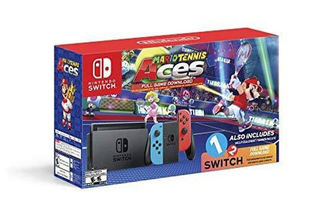 Nintendo Switch System Console , Neon Blue & Neon Red with Mario Tennis Aces & 1-2-Switch