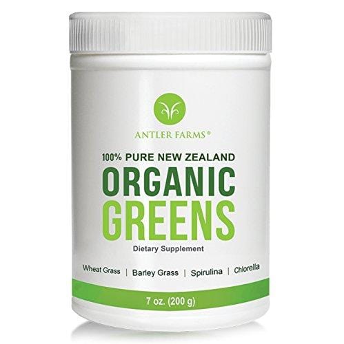 Antler Farms - 100% Pure New Zealand Organic Greens Superfood Powder, 50 Servings, 200g - Wheat Grass, Barley Grass, Chlorella, Spirulina - Vegan, Gluten Free, NO Pesticides, NO Chemicals, NO GMOs
