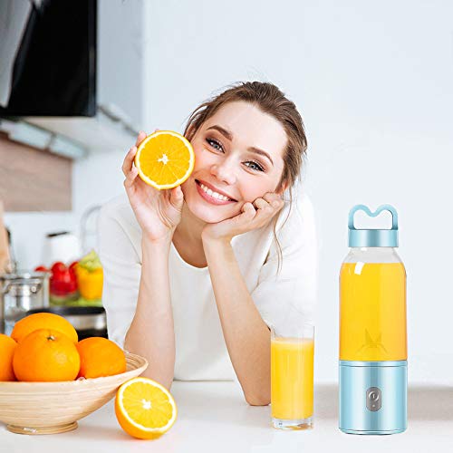 YesTree Portable Blender, Small Smoothie Blender - 4 Blades, 17oz/500ml Fruit Mixing Machine with 4000mAh USB Rechargeable Batteries, Larger Stronger and Faster, Detachable Cup Blender, Blue (BPA free)