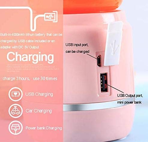 Mini Portable Eletric Personal Blender with 2 Juicer Cup, USB Rechargeable Smart Smoothie Maker Juicer Blender for Shakes Baby Food Mixing Machine with Powerful Motor, 2x2000mAh High Capacity Batteries (Pink)
