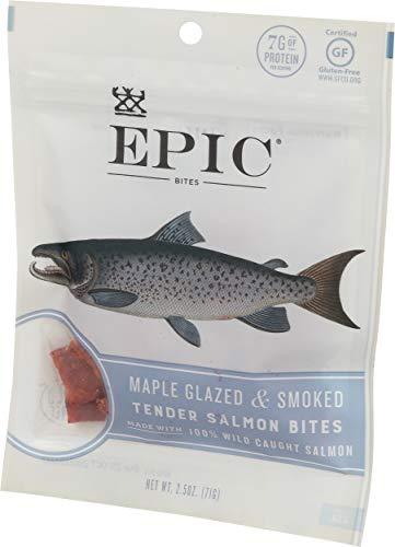 Epic Jerky Bites, 100% Wild Caught, Maple Glazed & Smoked, Alaskan Salmon, Coconut Oil 2.5 oz. Pouch