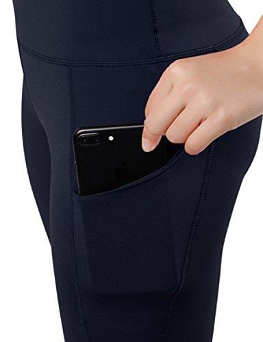 ODODOS High Waist Out Pocket Yoga Short Tummy Control Workout Running Athletic Non See-Through Yoga Shorts,Navy,Medium
