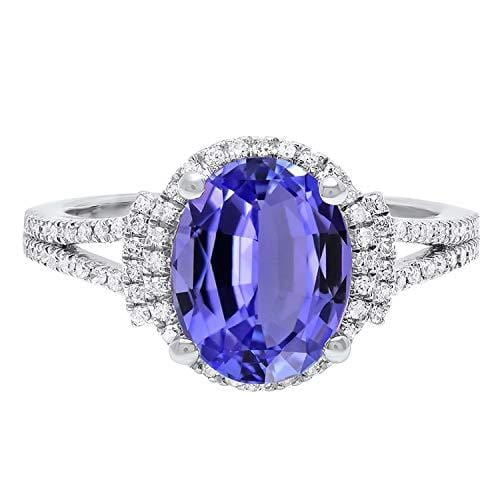 Dazzlingrock Collection 14K 10X8 MM Oval Tanzanite & Round White Diamond Ladies Halo Engagement Ring, White Gold, Size 10