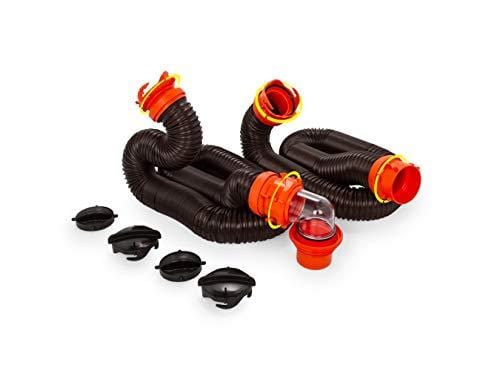 Camco RhinoFLEX 20ft RV Sewer Hose Kit, Includes Swivel Fitting and Translucent Elbow with 4-In-1 Dump Station Fitting, Storage Caps Included, Frustration-Free Packaging (39742)