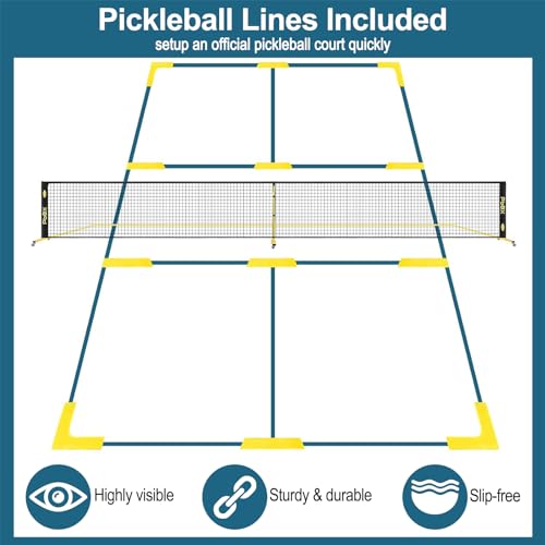 Deeliva Pickleball Set Net with Wheels Driveway Portable Outdoors Regulation Size Pickle Ball Nets System with 4 Paddles, 6 Pickle Balls, Court Line Marker, Carry Bag, Weather Resistant Metal Frame