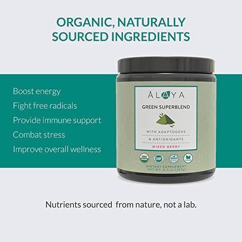 Alaya Organic Greens Powder - Superfood Powder with Adaptogens, Antioxidants & Probiotics - Certified Organic Non-GMO Super Greens Supplement Powder - 30 Servings - Berry Flavor Green Powder