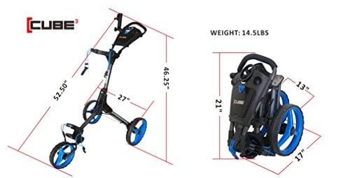 Cube CART 3 Wheel Push Pull Golf CART - Two Step Open/Close - Smallest Folding Lightweight Golf CART in The World - Choose Color! (White/White)