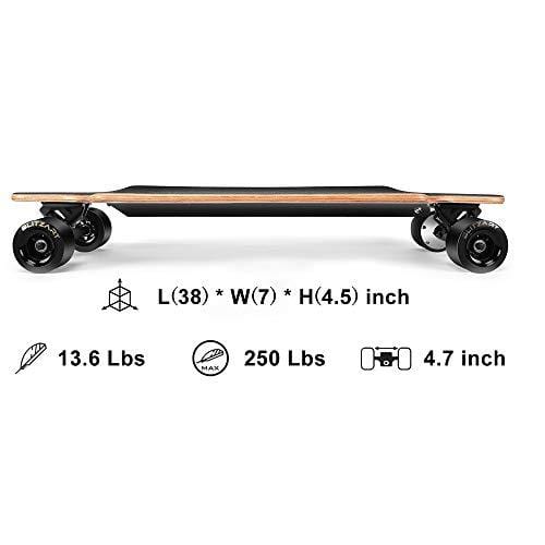 BLITZART Huracane 38" Electric Skateboard Electronic Longboard Replaceable Tire 17mph Hub-Motor 90mm (Black)